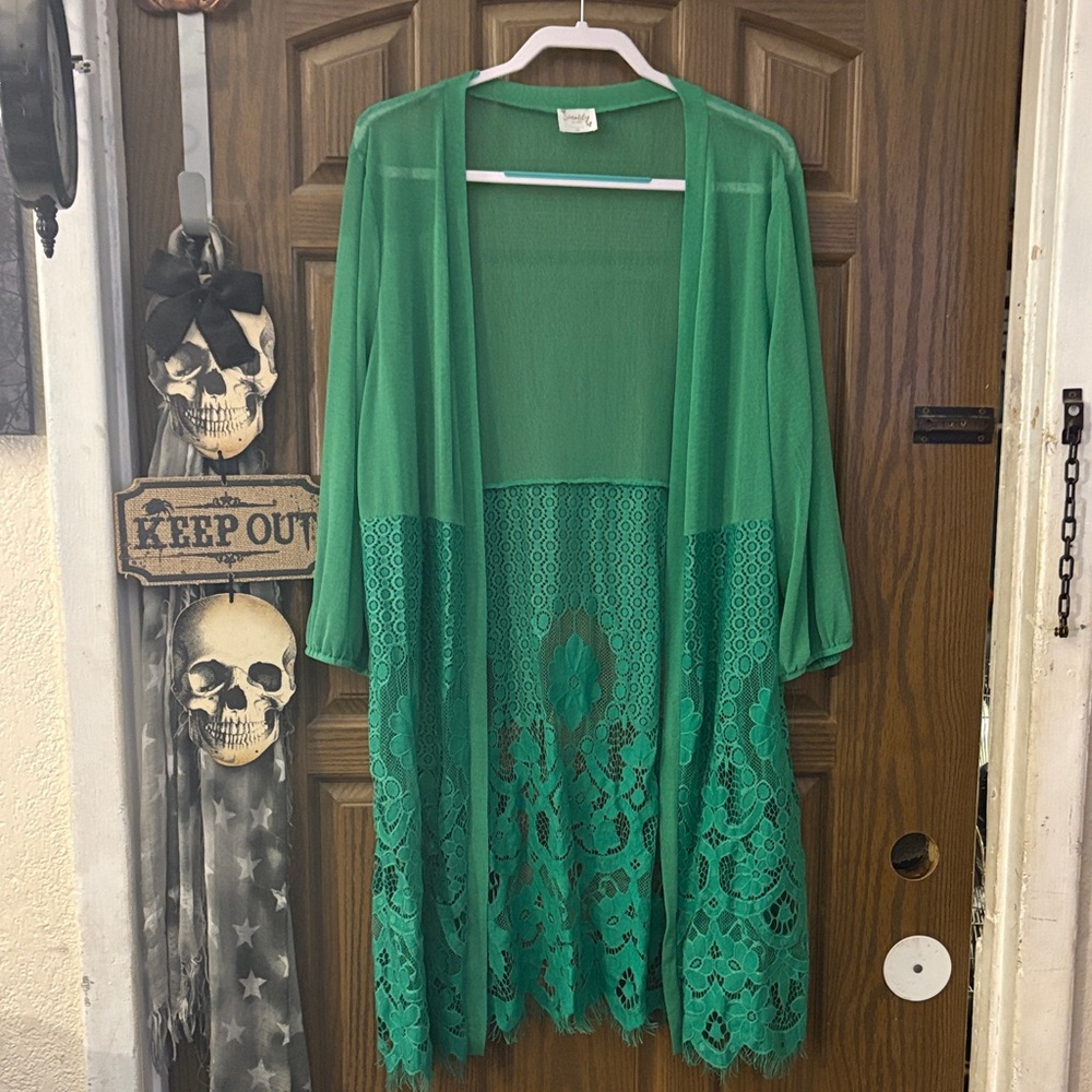 Siren Lily Green Mesh Open Cover Up Duster